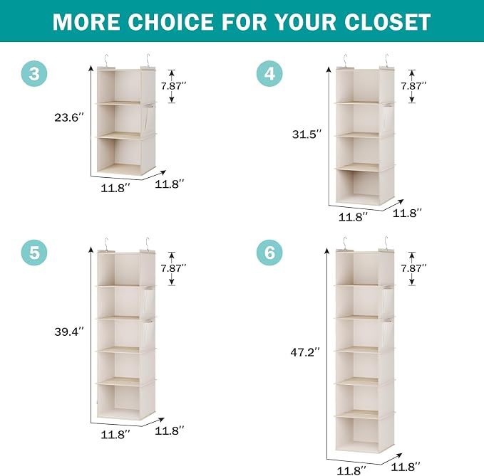 YOUDENOVA Hanging Closet Organizer, 4-Shelf Closet Hanging Storage Shelves - Image 5
