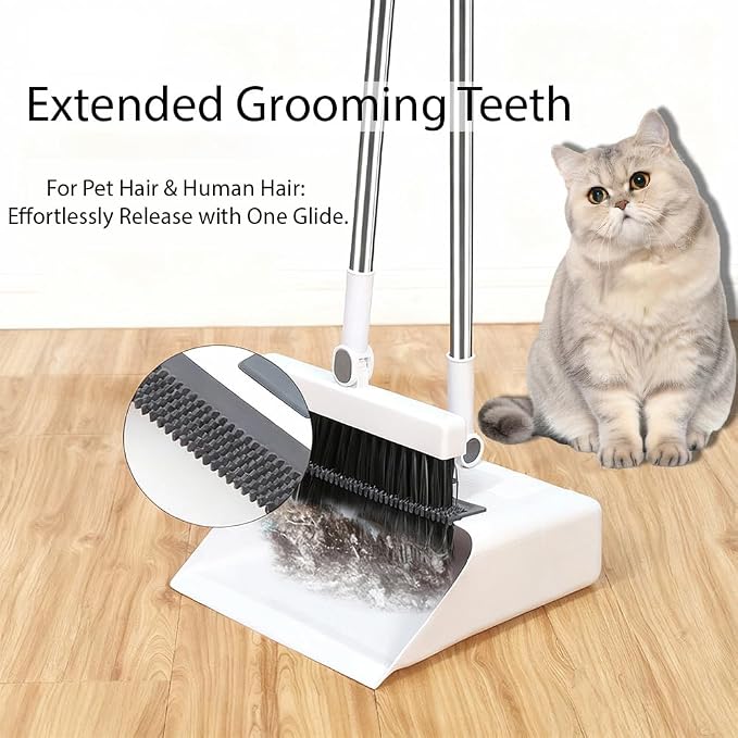 Upgrade Broom with Dustpan Combo Set，Long Handle Self-Cleaning Dust Pan and - Image 3