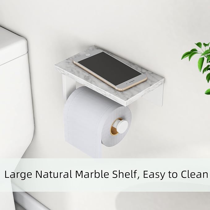 Toilet Paper Holder with Natural Marble Shelf, 304 Stainless Steel Screw Wall - Image 5