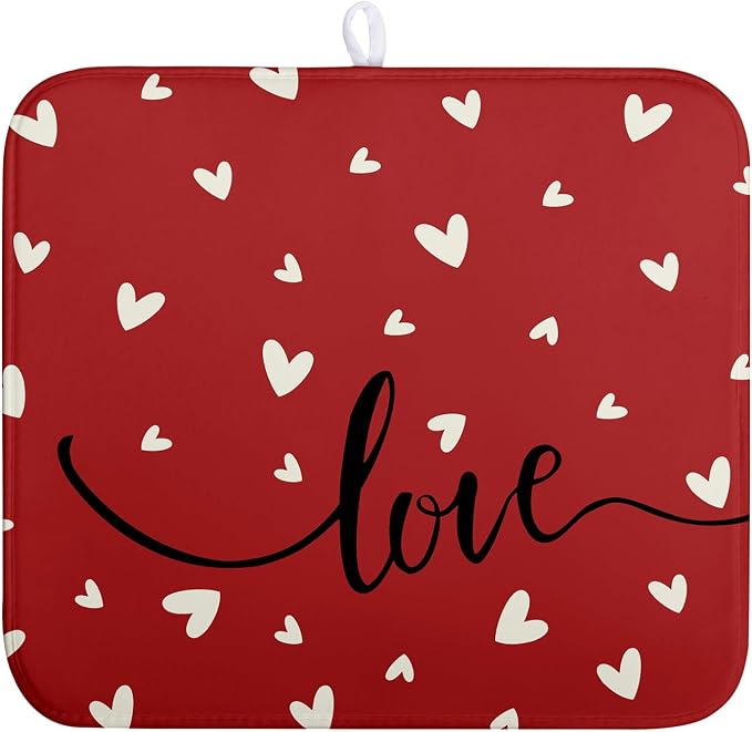Valentines Day Dish Drying Mat 18x24 Inch Valentine Red Love Heart Drying Mats by Wnoesat