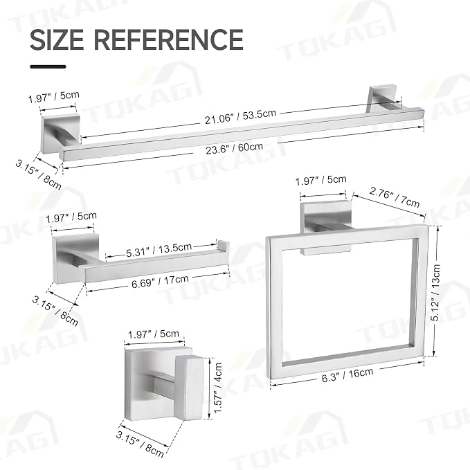 TQKAG 5-Piece Bathroom Hardware Set Brushed Nickel Classic Wall Mounted SUS304 - Image 6
