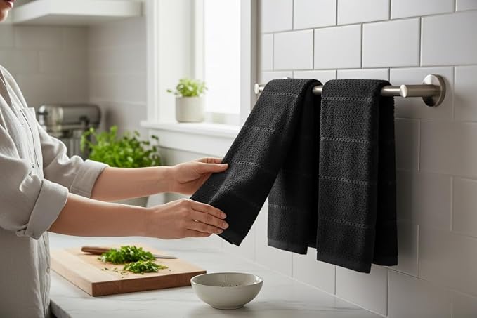 Serafina Home Black Textured Kitchen Hand Dish Towels 100% Cotton Cloth Soft - Image 4
