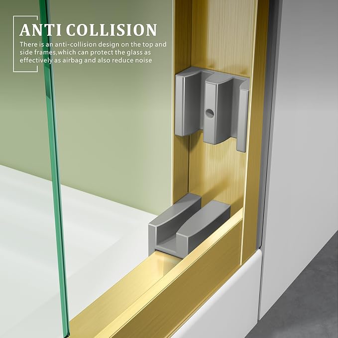 60"x 62" Brushed Gold Bathtub Shower Door, ANSI/SGCC Certified 6mm Tempered - Image 7