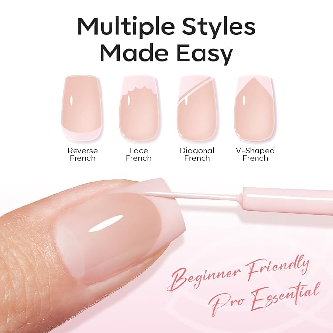 modelones Pink French Tip Liner Gel Polish, 15 ML Light Baby Blush Pastel Color - Image 2