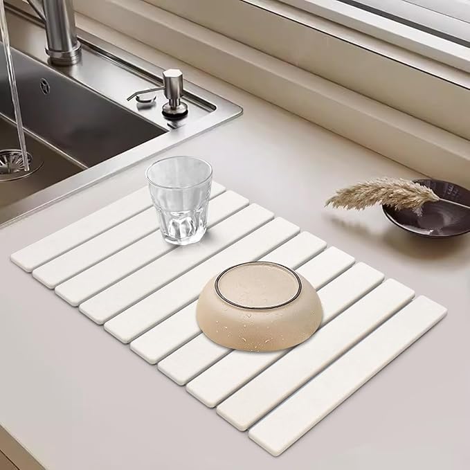 Large Stone Dish Drying Mat for Kitchen Counter, Collapsible Quick Drying Dish - Image 3