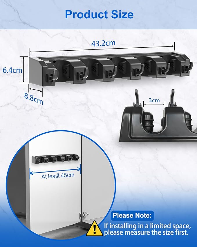 AceMining Broom Holder Wall Mounted, 5 Holders and 6 Hooks Mop Holder, ABS - Image 4