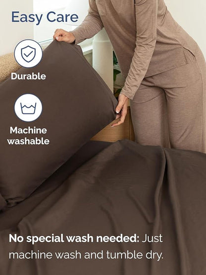 Extra Deep Pocket Cal King Sheets - 4 Piece Breathable & Cooling Bed Sheets - Hotel Luxury Bed Sheet Set - Soft, Wrinkle Free & Comfy - Easily Fits Extra Deep Mattresses - Deep Pocket Brown Sheets Set