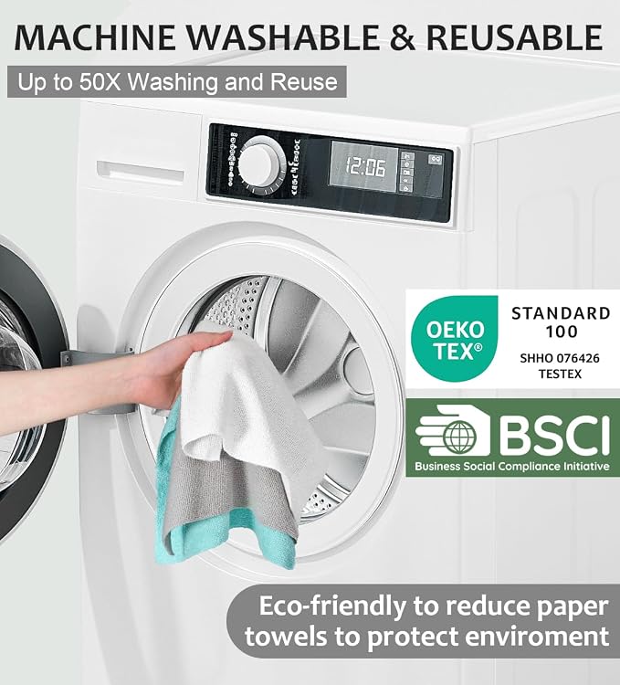 UPSTAR Microfiber Cleaning Cloth, Reusable Paper Towels Rolls, 50 Packs 12x12 - Image 6