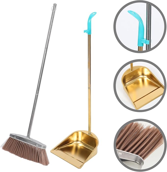 ABOOFAN Heavy Duty Gold Stainless Steel Dustpan and Broom Set - Image 5