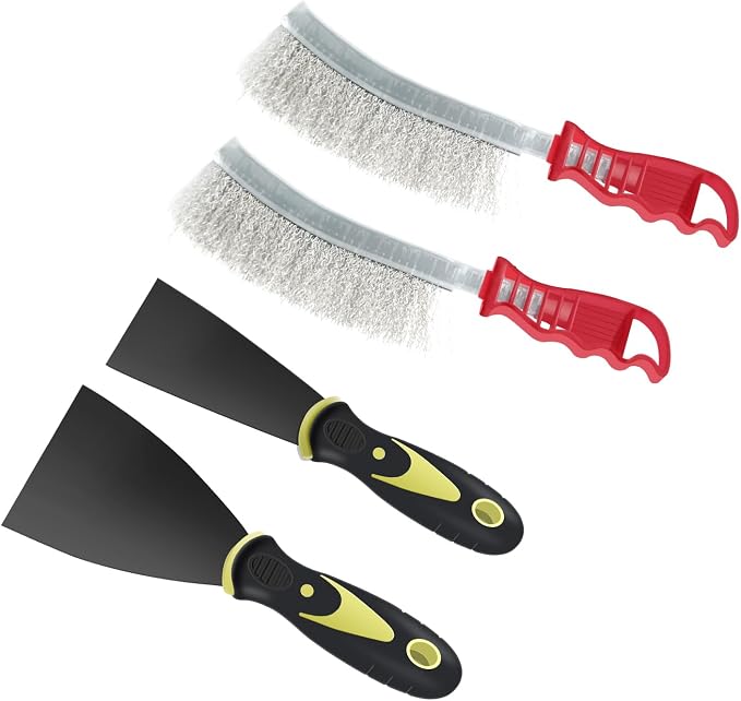 Wire Brush Scraper Heavy-Duty Steel Cleaning Tool 11-inch Long Handle by AUXZCN
