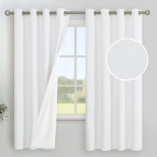 YoungsTex White Linen Blackout Curtains 63 Inch Length by YoungsTex