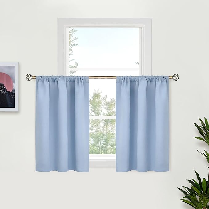 BGment Blackout Curtains 36 Inches Length for Kitchen Cafe Window - Rod Pocket Small Drapes Privacy Darkening for Bathroom Basement Rv Over Sink, 2 Panels, Baby Blue, 29 X 36 Inch