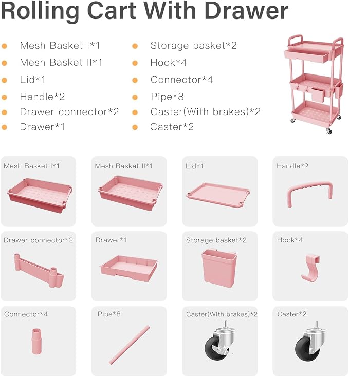 3 Tier Rolling Cart Organizer, Laundry Room Bathroom Organizers and Storage - Image 7