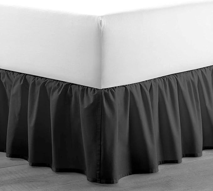SlumberWell Full Bed Skirt with Split Corners, Soft Microfiber, 16 Inch Drop, Dark Grey Solid, Elegant Ruffled Design