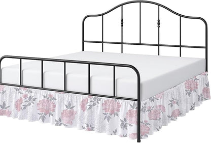 Cottington Lane Ruffled Bed Skirt King Size with Split Corner, Brushed Microfiber Hotel Quality Dust Ruffle, 21 Inch Drop Gathered Bedskirt, Soft, Stylish, Shrink & Fade Resistant, Blush Petals