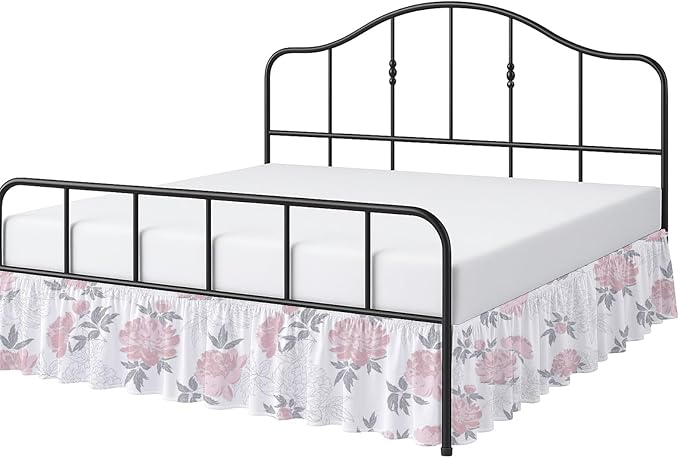 Cottington Lane Ruffled Bed Skirt Full Size with Split Corner, Brushed Microfiber Hotel Quality Dust Ruffle, 14 Inch Drop Gathered Bedskirt, Soft, Stylish, Shrink & Fade Resistant, Blush Petals