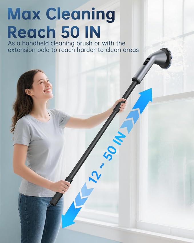 VICNOVA Electric Spin Scrubber, IPX7 Waterproof 2-Speed, Extendable Long Handle - Image 4