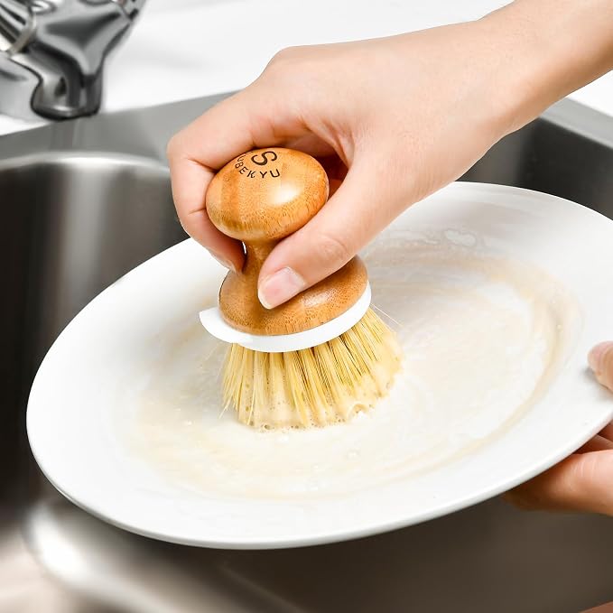 SUBEKYU Bamboo Dish Brush, Kitchen Dish Scrubber Brush - Image 6