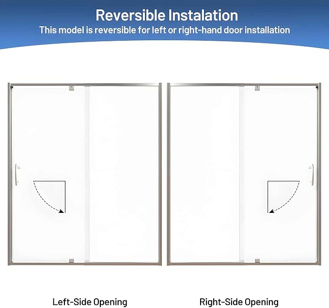 56-60" W x 71" H Pivot Glass Shower Door, 1/4" Thick Clear SGCC Tempered Shower - Image 7
