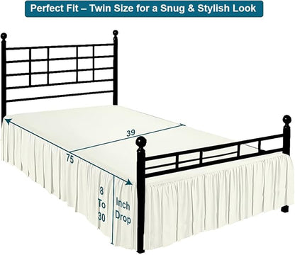 Shreem Linen Ruffled Bed Skirt with Split Corners, Gathered Style, 100% Microfiber, 10-Inch Drop, Dust Ruffle Bedskirt with Platform, Twin, Ivory