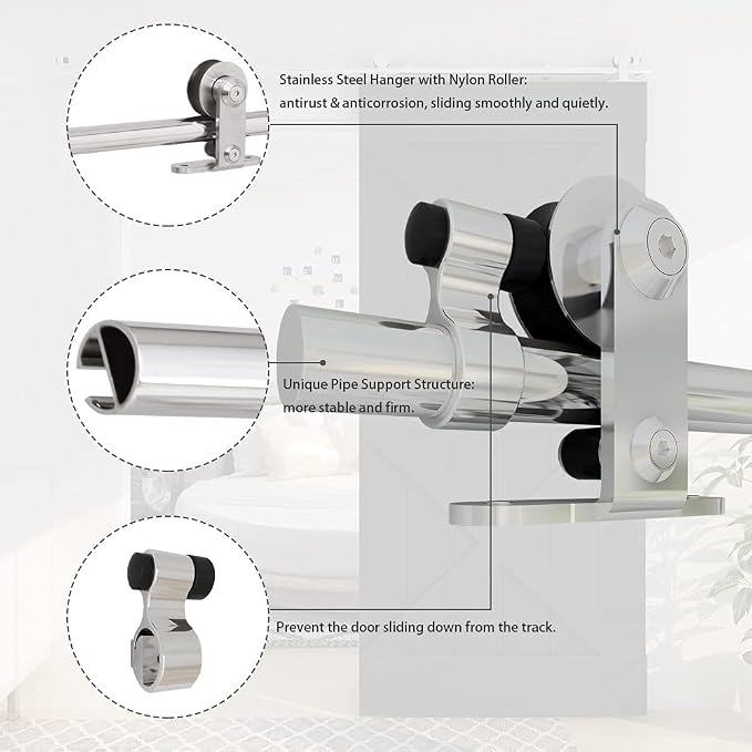 TSMST 5.5FT Sliding Barn Door Hardware Kit, Top Mount Stainless Steel Heavy - Image 2