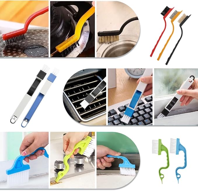 CEYAZYE 18Pcs Crevice Cleaning Brush Set, Window Track Cleaner Tools, Tile Lines - Image 4
