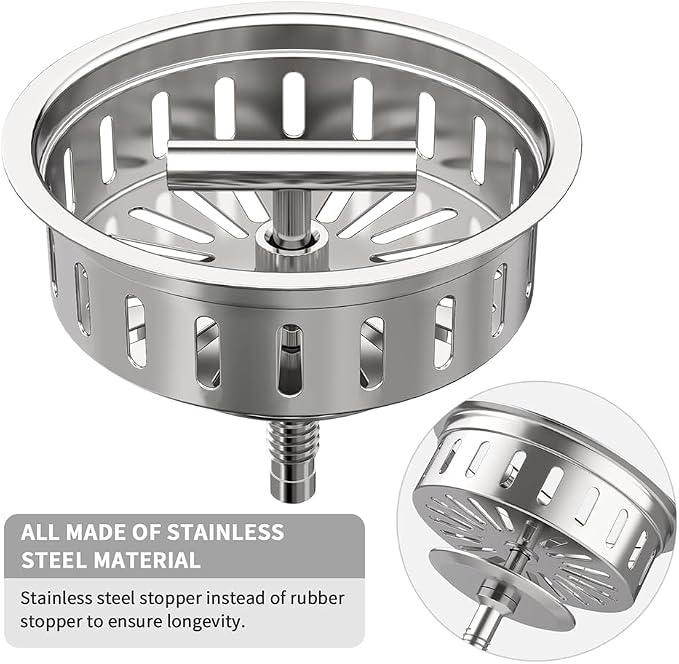 KONE 3-1/2 Inch Kitchen Sink Drain Strainer Assembly Made by All Stainless Steel - Image 2
