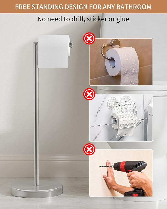 BWE Brushed Nickel Toilet Paper Holder Stand SUS304 Stainless Steel Modern - Image 5