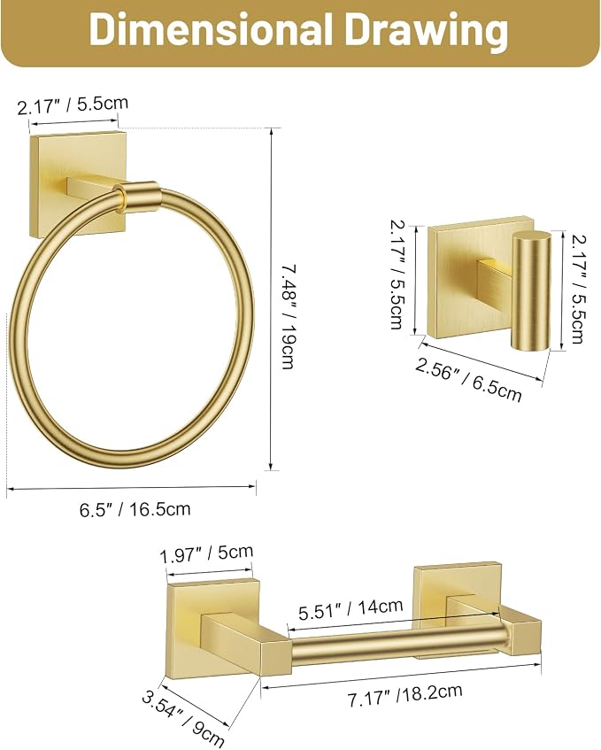 Towel Ring Set 4 Piece Bathroom Hardware Set Includes Towel Ring 2 Towel Hooks - Image 7