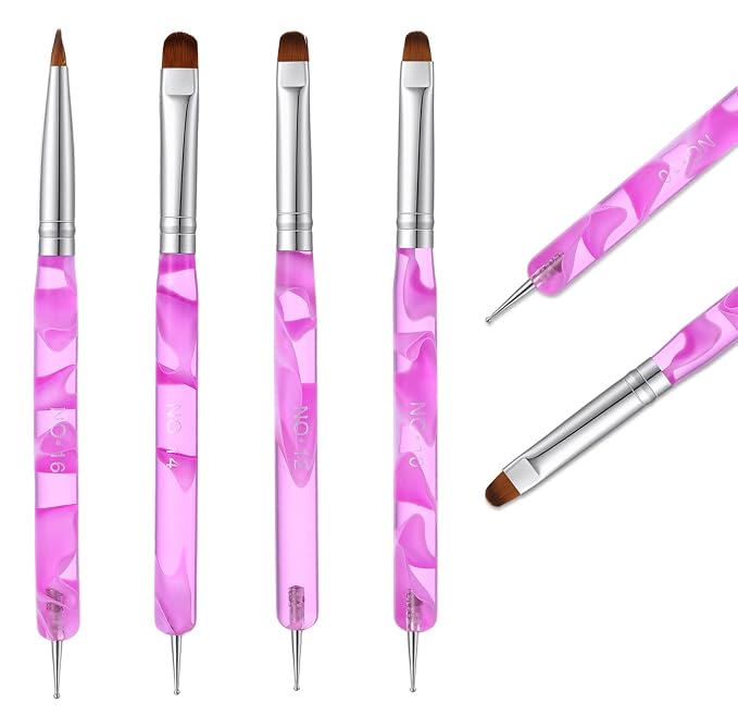 4 Pcs French Tip Clean up Brush Gel Nail Polish Nail Art Brush Tools by Ouligay