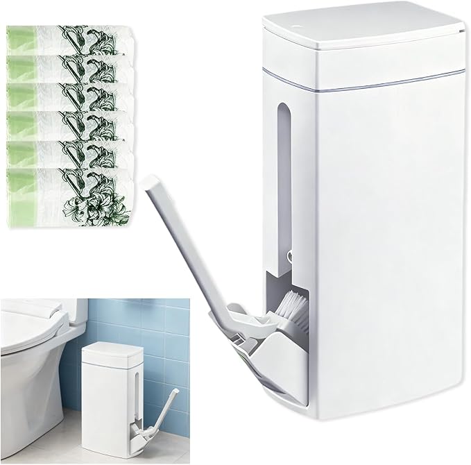 Bathroom Trash Can with Toilet, Slim Bathroom Trash Can, Toilet Brush and by Unknown