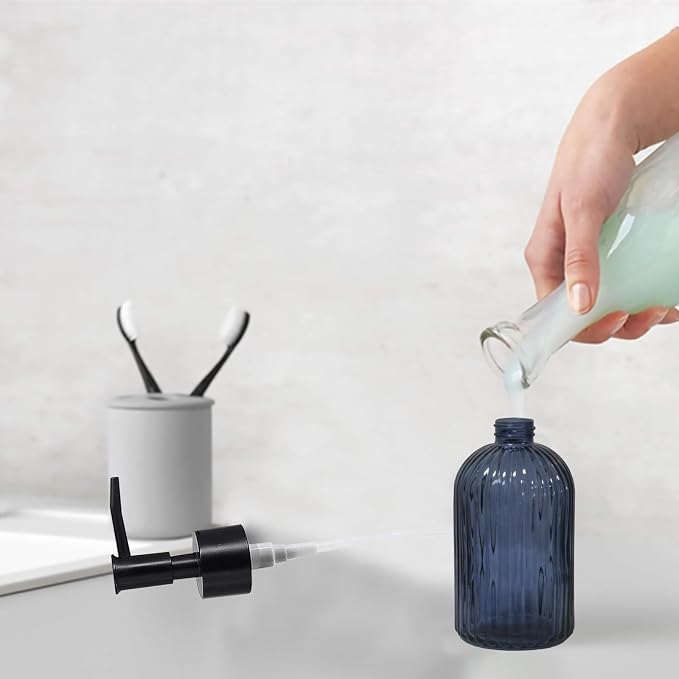 Glass Soap Dispenser with Black Plastic Pump, 13.5oz Refillable Hand Soap - Image 3