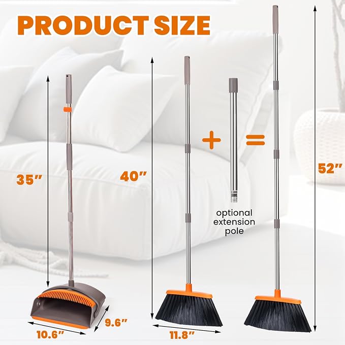 POWERJET Upright Broom & Dustpan Set, Angled Lobby Broom, Exclusive Long Handle - Image 4