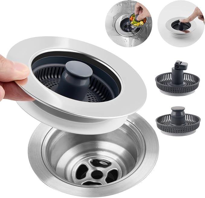 Hibbent Universal 3 in 1 Metal Kitchen Sink Drain Strainer, Upgraded Stainless by Hibbent