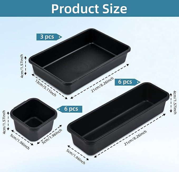 15 Piece Drawer Organizer Set, 3 Size Interlocking Plastic Storage Bins - Image 2