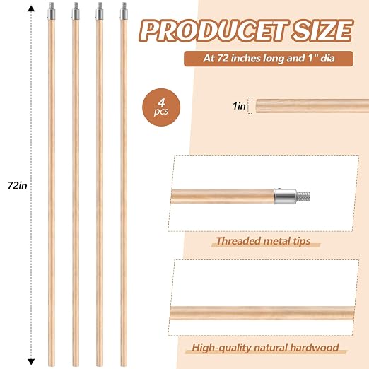 Barydat 4 Pack 72 Inch Lacquered Wood Broom Handle - Image 2