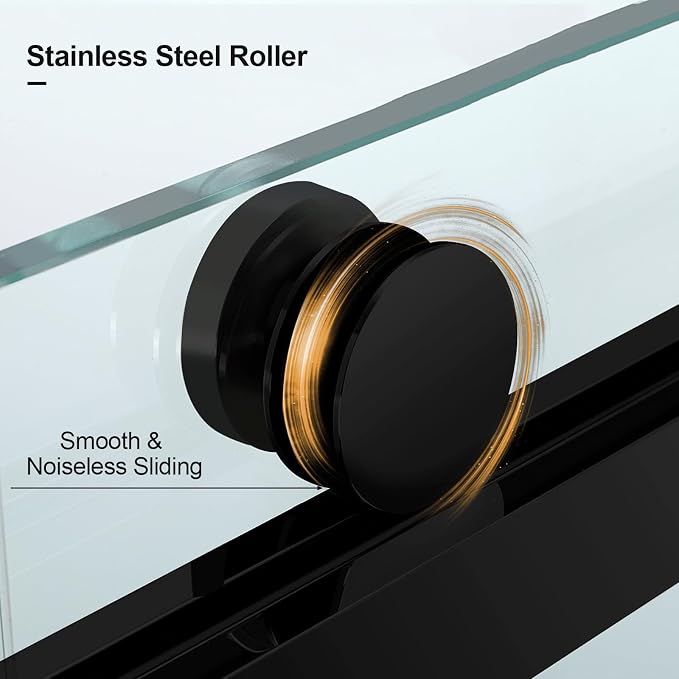 Double Sliding Shower Door, 18 inch Stainless Steel Handle, Matte Black - Image 6