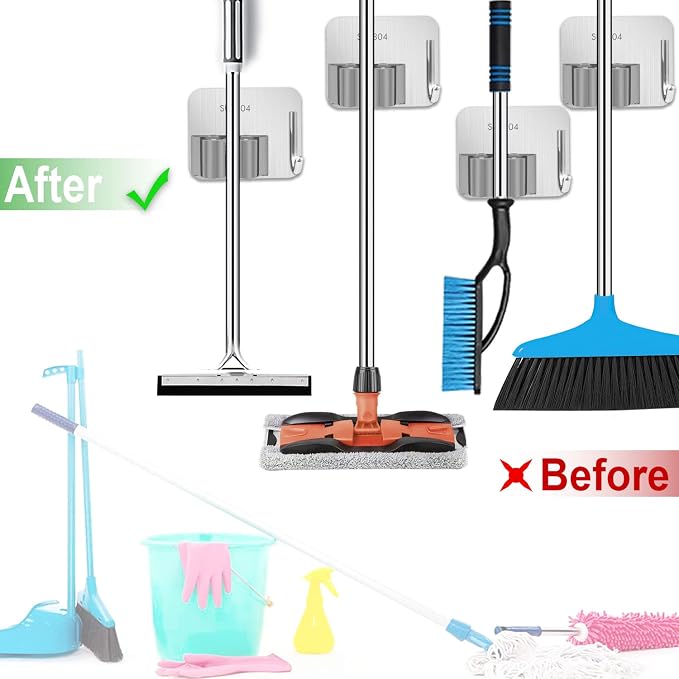 Broom Holder Self Adhesive No Drill Wall Mount Mop Broom Organizer - Image 6
