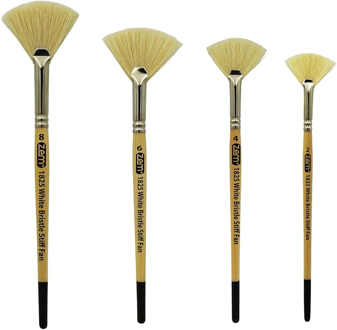 ZEM Brush White Hog Bristle Stiff Fan Brush Set Size 2 by ZEM