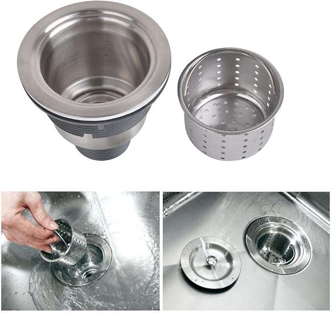 3-1/2 Inch Sink Drain Assembly Kit, Removable Deep Sink Strainer Basket - Image 3