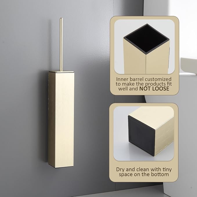 Toilet Brush and Holder Wall Mounted, Brushed Gold Aluminum - Image 5