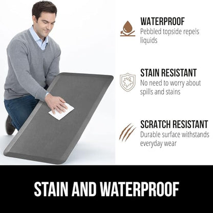 GORILLA GRIP Comfortable Cushioned Kitchen Mats for Floor, Waterproof and Stain Resistant Soft Top, 3/4 Inch Thick Ergonomic Standing Desk Anti Fatigue Mat, Foam Supports Ankles and Feet, 20x32, Grey