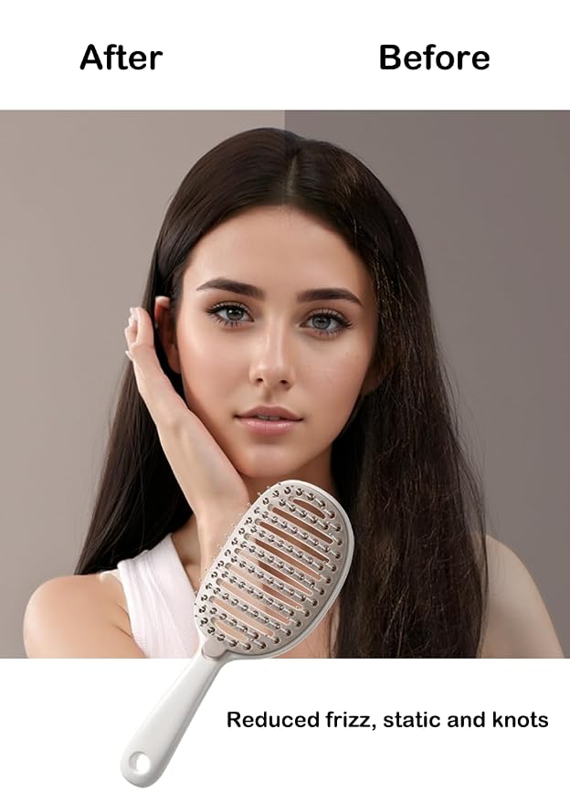 Self Cleaning Hair Brush, Easy Clean Detangling Brush, Curved Vented Detangler - Image 5