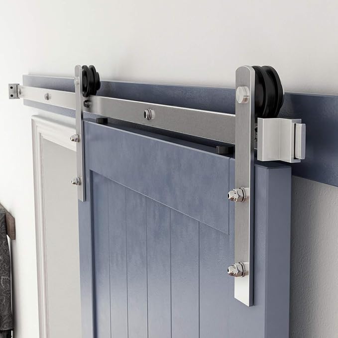 SMARTSTANDARD 6 Feet Brushed Nickel Sliding Barn Hardware Kit-Sturdy Silvery - Image 3