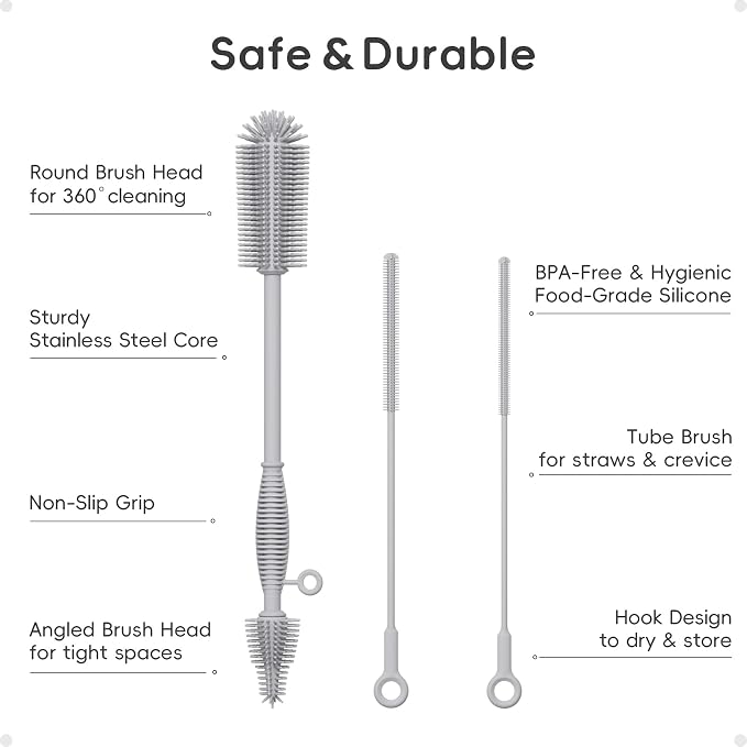 Silicone Cleaning Brush Kit, Water Bottle and Straw Cleaner Brush Set - Image 2