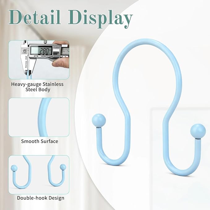 Goowin Shower Curtain Hooks, Stainless Steel Shower Curtain Hangers, Metal - Image 4
