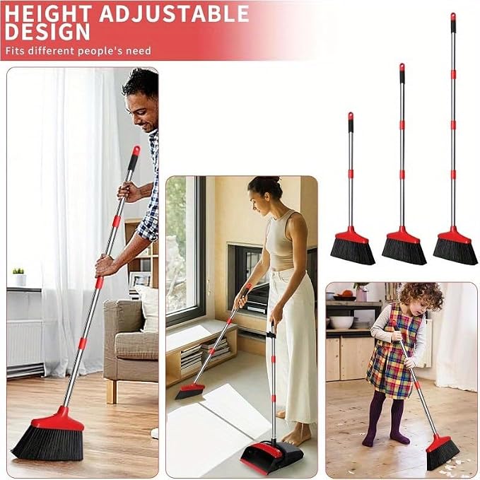 Broom and Dustpan Set, 43-in Long Adjustable Handle Broom Dustpan Combo - Image 3