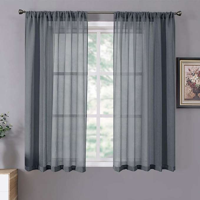 Tollpiz Sheer Curtains Linen Textured Bedroom Curtain Sheers Light Filtering by Tollpiz