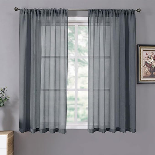 Tollpiz Sheer Curtains Linen Textured Bedroom Curtain Sheers Light Filtering by Tollpiz