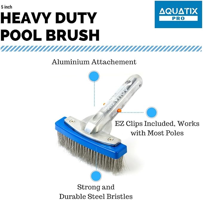Aquatix Pro Heavy Duty 5" Pool Brush, Durable Stainless Steel Bristles - Image 6